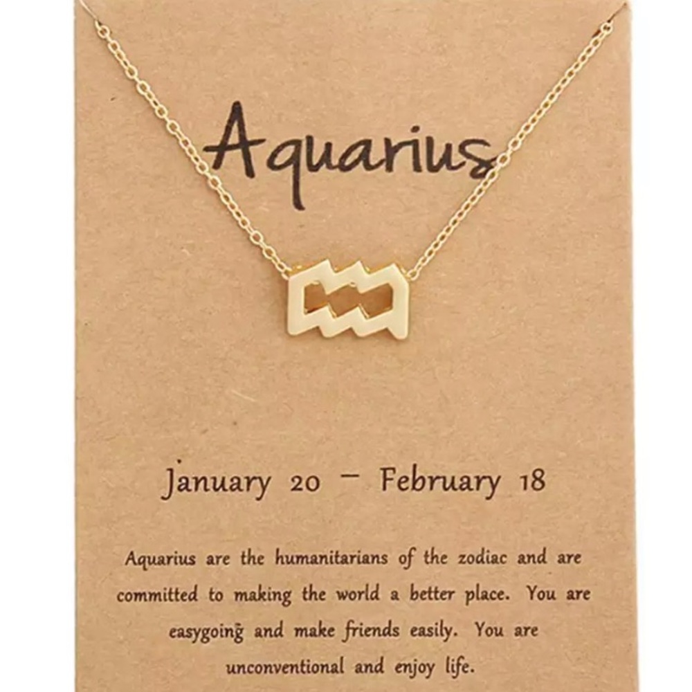 ♒️ Aquarius Zodiac Pendant Gold Tone Chain